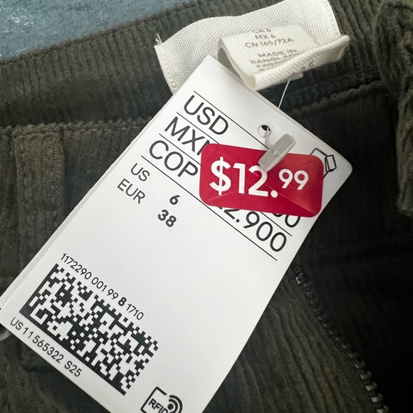 Corduroy pants. Olive green. Size runs small. - Picture 2 of 2